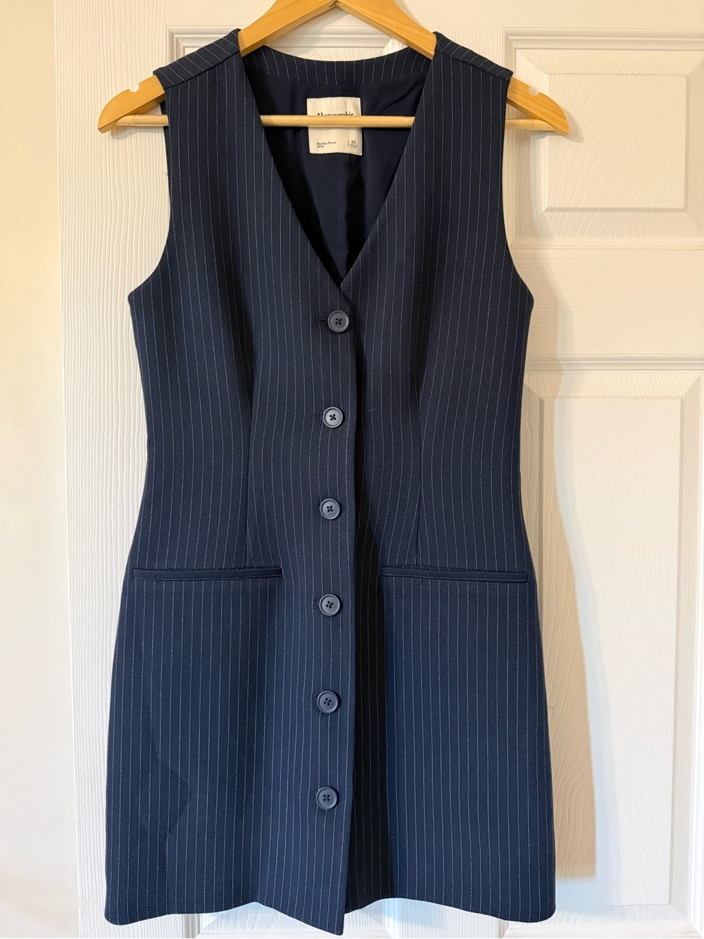 Abercrombie & Fitch Navy Pinstripe Button-Front Mini Dress